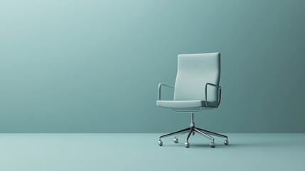 Modern office chair in a solid-color empty room with minimal background symbolizing empty for hiring. Job Vacancy, We are hiring, job advertisement, executive job