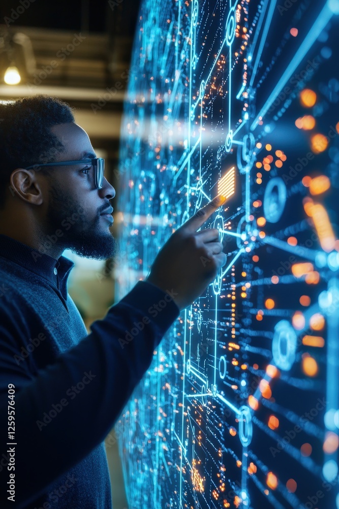 Aufkleber technician explaining support steps on a large digital display
