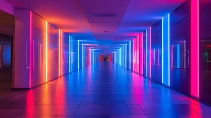 Fototapeta premium Neon Lights Corridor: A Symphony of Vibrant Colors
