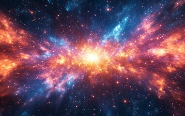 Fototapeta premium Abstract cosmic light explosions background. Featuring cosmic light explosions and vivid colors. Emphasizing motion and depth. Ideal for space and dynamic themes.