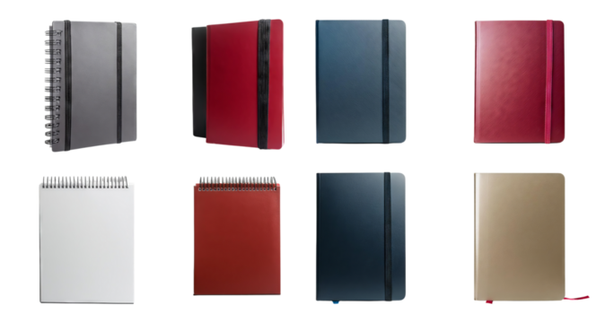 Variety of Notebooks in Different Colors and Styles for Personal Use, isolated on transparent background