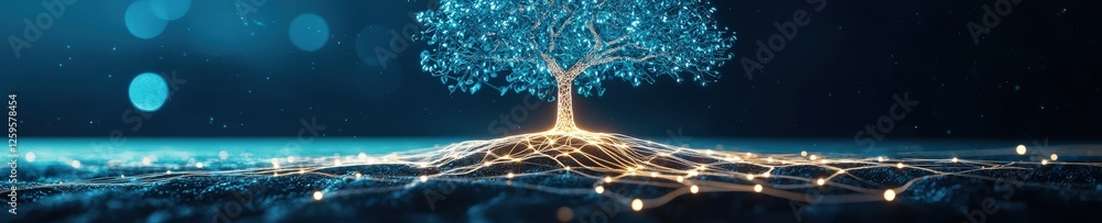 Poster tree of life with glowing roots embedded in a cosmic field