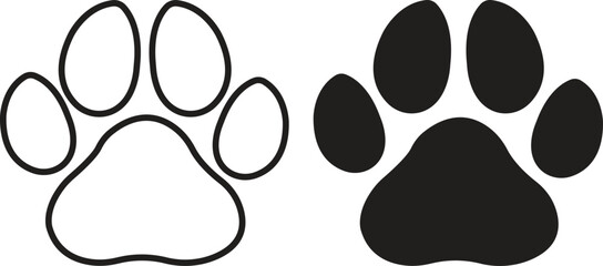 cat or dog paw print flat, icon set. for animal Paw vector foot trail of cat. Dog, puppy silhouette diagonal tracks patterns, showcases design, apps and web isolated on transparent background © AbdulJabbar