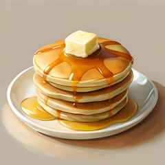 Golden Pancakes with Syrup and Butter. A Delicious Breakfast Treat