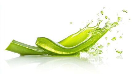 Fresh aloe vera splashing in water.