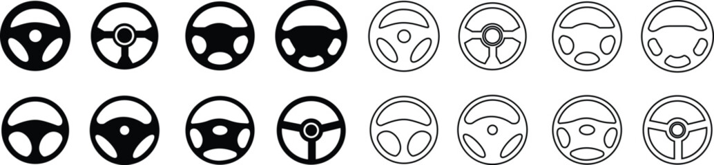 Car, automobile steering or driving wheel flat and line icon set symbol element Vector for web and mobile apps design. logo template isolated on transparent background.