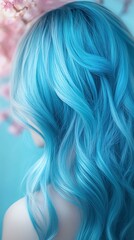 Naklejka premium vibrant light blue wallpaper with exceptional girl blue hair background design