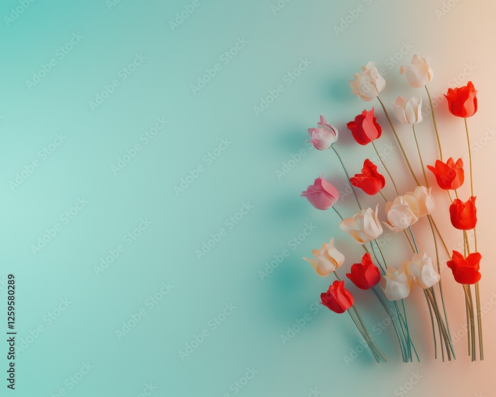 Poster tulip bouquets arranged vertically on a pastel-colored gradient canvas