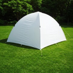 Setting Up White Portable Tent on Green Lawn for Outdoor Event