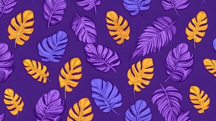 Colorful Tropical Leaves on Purple Background for Decorative Use