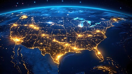 United States at Night from Space Glowing Cities and Coastline in a Stunning Visual Display