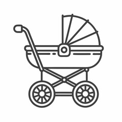 A beautifully crafted vector illustration showcases a vintage baby stroller, characterized by its classic silhouette and elegant lines.