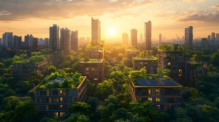 Fototapeta premium Skyline Incorporating Green Technologies with Traditional Architecture – Generative AI