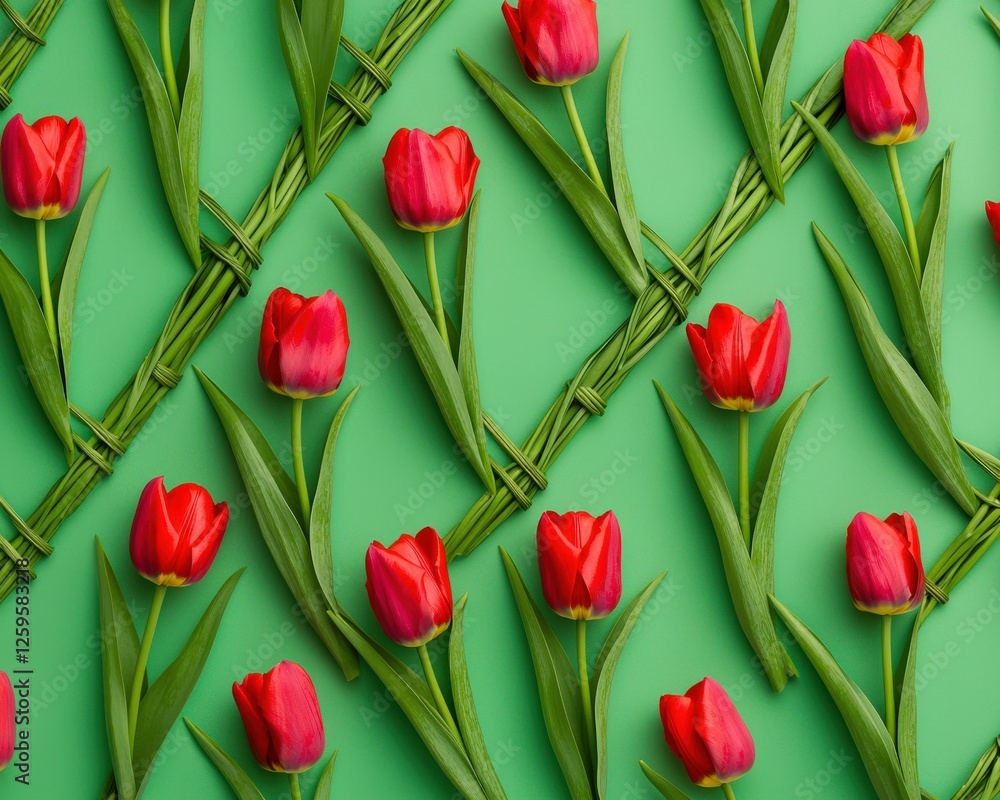 Poster tulip stems intertwined to create a dynamic geometric pattern