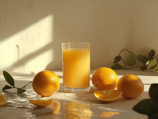 fresh orange juice and oranges