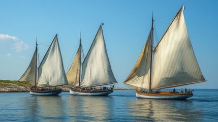 Fototapeta premium Coastal Sailing Regatta Classic yachts race near island