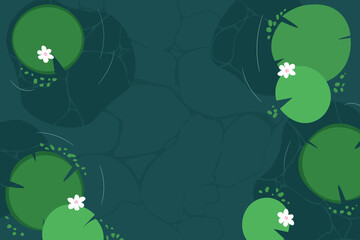 Green pond with lily pad aqua plants. Horizontal summer background. lily lake illustration vector for nature lake illustration