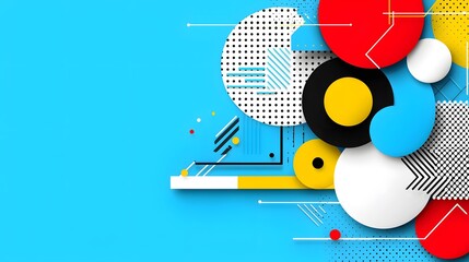 Obraz premium Vibrant Abstract Geometric Shapes in Bold Colors on Blue Background