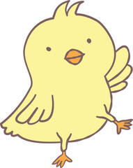 Cute Groovy Easter Chick .Playful cartoon doodle animal character hand drawing. 