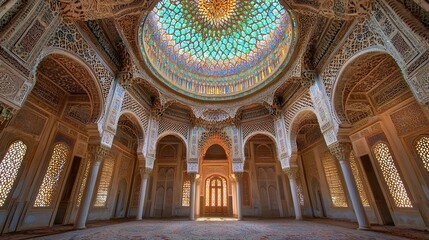 Obraz premium Majestic Interior of Ornate Historic Building with Colorful Ceiling
