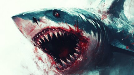 Bloody great white shark attack ocean digital art