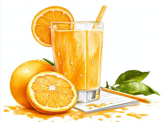glass of orange juice and orange