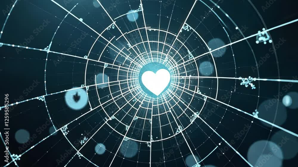 Aufkleber A heart is in the center of a blue circle. The circle is surrounded by a web of lines