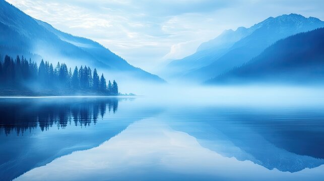 Blue waves rolling gently over a tranquil lake