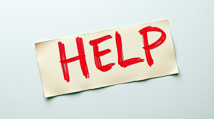 Text word "HELP " Written on paper, isolated on white background 