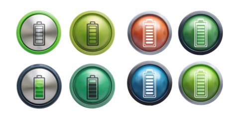 Colorful Battery Icons for Energy Management, PNG collection, set bundle, isolate on transparent or white background