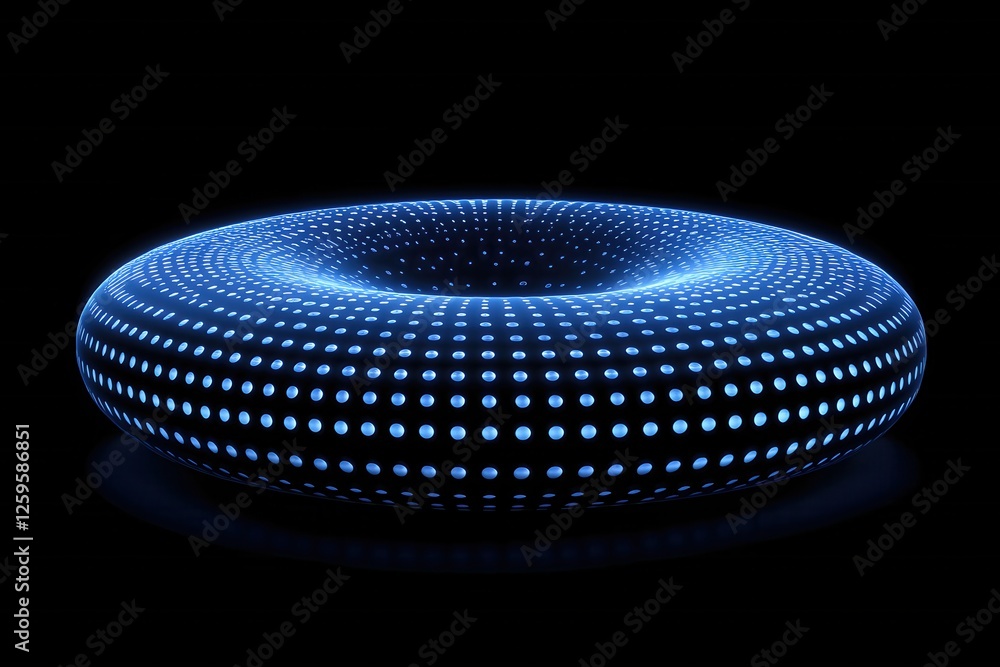Poster luminous donut shape with dotted pattern on dark backdrop creates a futuristic and modern look