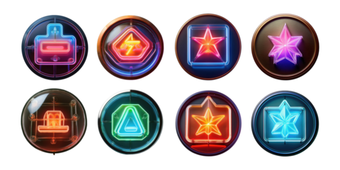 Colorful Neon Symbols on Transparent Background