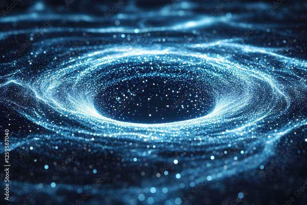 Poster abstract blue vortex of light particles creating a swirling tunnel effect on dark background