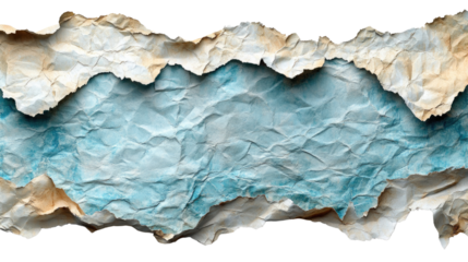 Torn Paper Texture: Abstract image featuring a ripped piece of paper revealing a crumpled, textured light blue background underneath. The edges of the tear show a beige and off-white color.