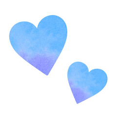 手描きの水彩をハート型にしたシンプルなパーツ素材複数　ブルーと紫色のグラデーションカラー　フレーム
