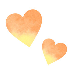手描きの水彩をハート型にしたシンプルなパーツ素材複数　黄色とオレンジのグラデーションカラー　フレーム
