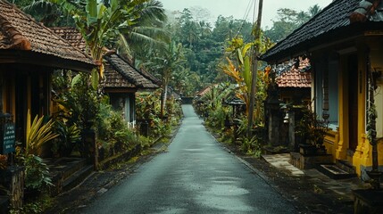 Tropical Village Road, Lush Greenery