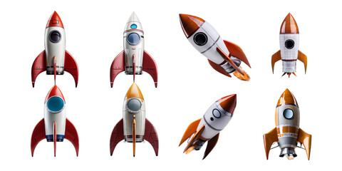 Colorful Rocket Illustrations on Transparent Background