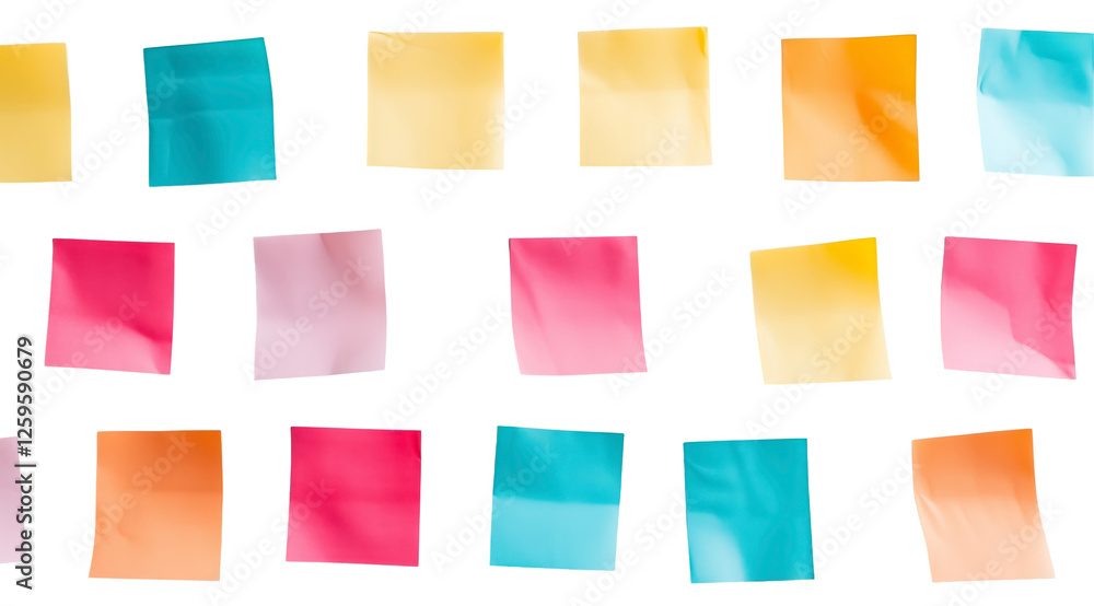 Poster pastel square papers: an array of vibrant pastel-colored square papers arranged in a neat grid patte