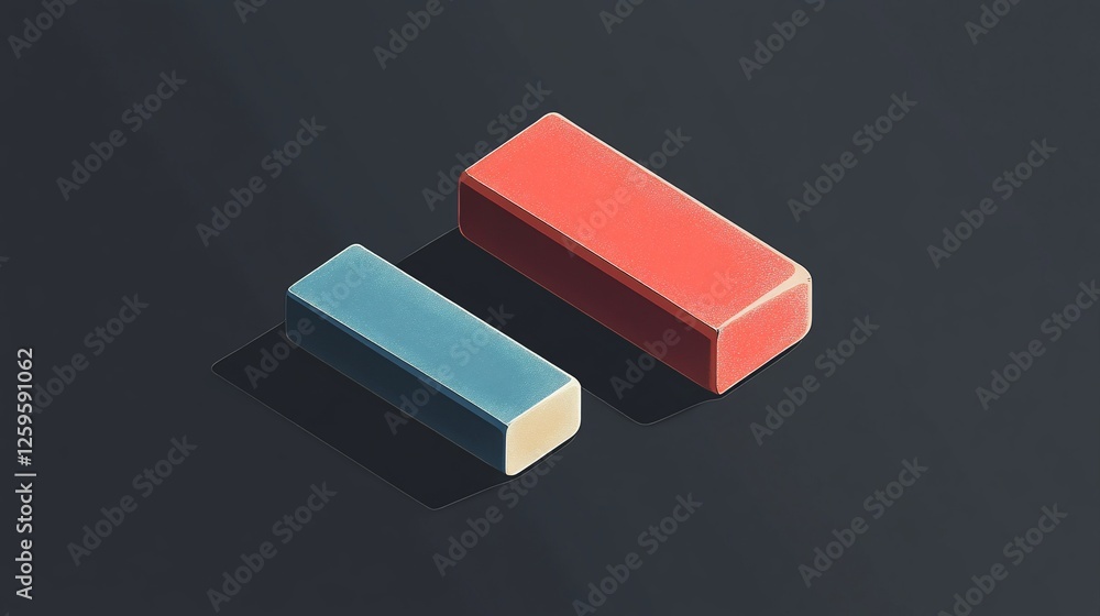 Poster abstract minimalist composition: two colorful rectangular blocks on a dark background