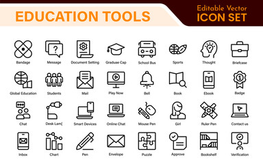 Education line icons collection. Big UI icon set in a flat design. Thin outline icons pack. Thin line icons set of academic subjects and education. Outline symbol collection.