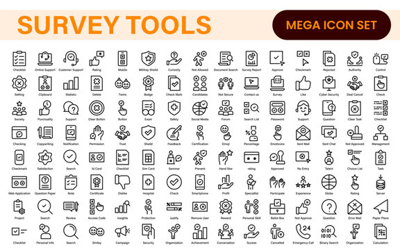 Survey feedback, testimonial, customer thin line icons. For website marketing design, logo, app, template, ui, etc.