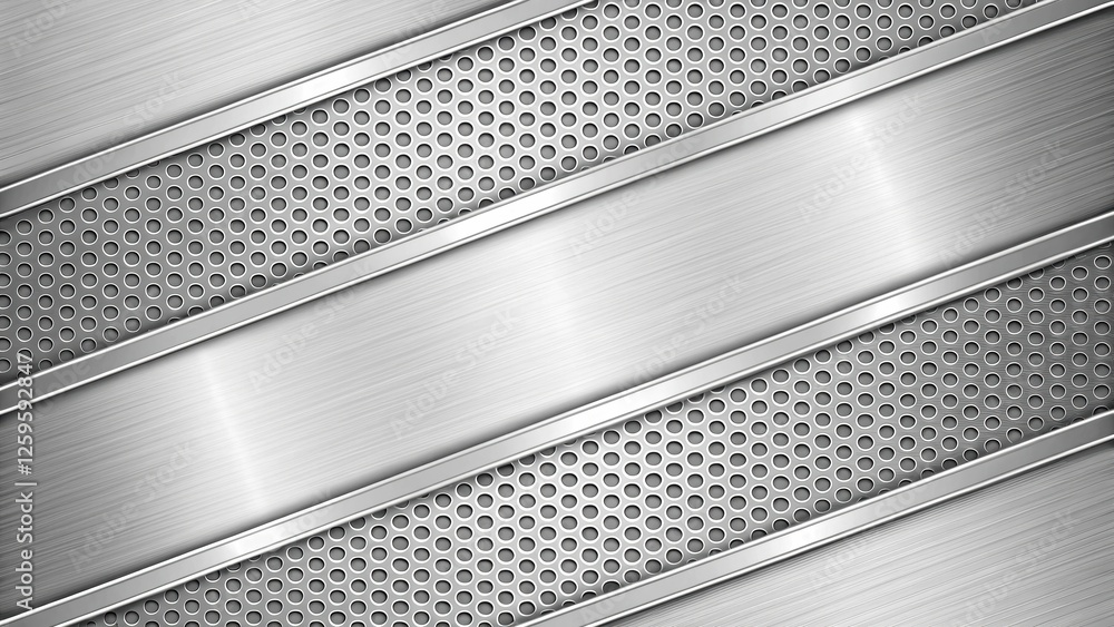 Aufkleber futuristic and technology background concept, metallic texture with layered patterns and highlights.