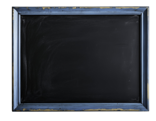 Blue Framed Blackboard: A rustic, dark-grey blackboard with a weathered, light-blue wooden frame, ready for your message or design. Perfect for adding text or images.  