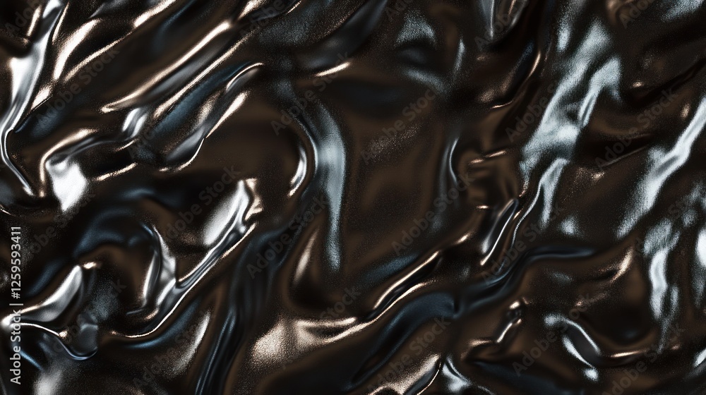 Poster abstract background with flowing and reflective black fabric texture