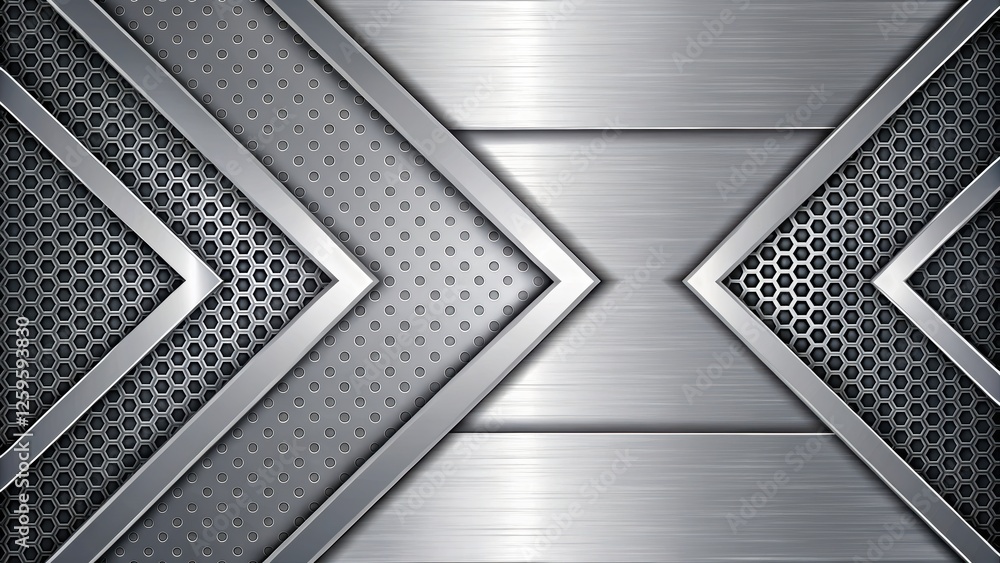 Poster futuristic and technology background concept, metallic geometric pattern with mesh elements