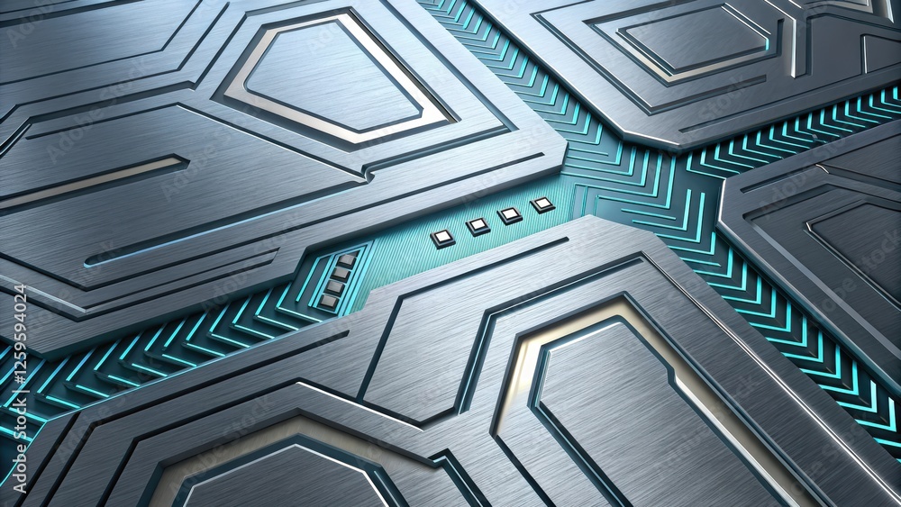 Poster futuristic and technology background concept, abstract circuit board design with metallic textures