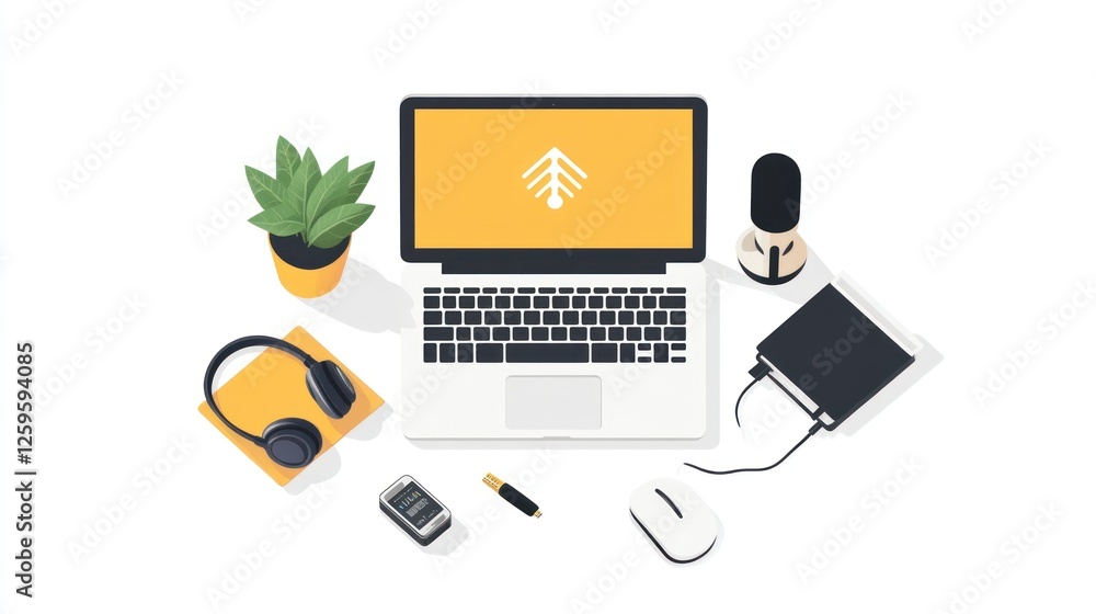 Poster workspace setup with tech and plants for productivity.