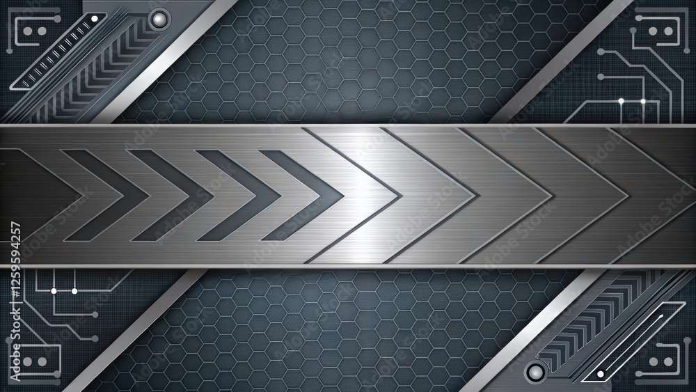 Poster futuristic and technology background concept, metallic abstract background with arrows and circuits