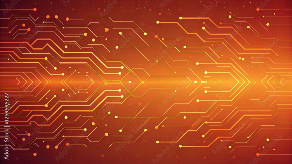 Poster futuristic and technology background concept, digital circuit pattern in warm colors